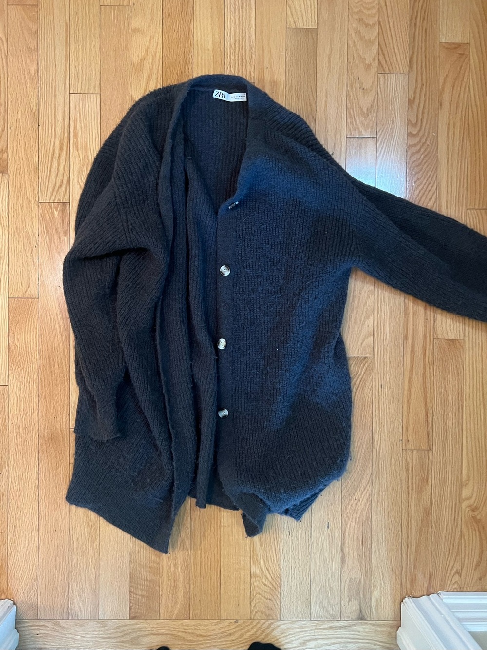 Zara women's grey Button-Up Wool Blend Sweater Cardigan